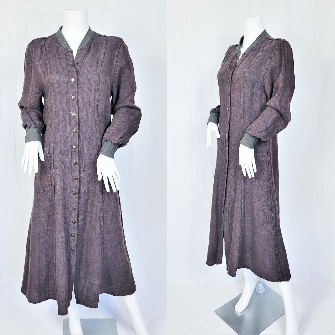 Jeanne Engelhart Flax S Purple Linen Button Down Dress I Jelly