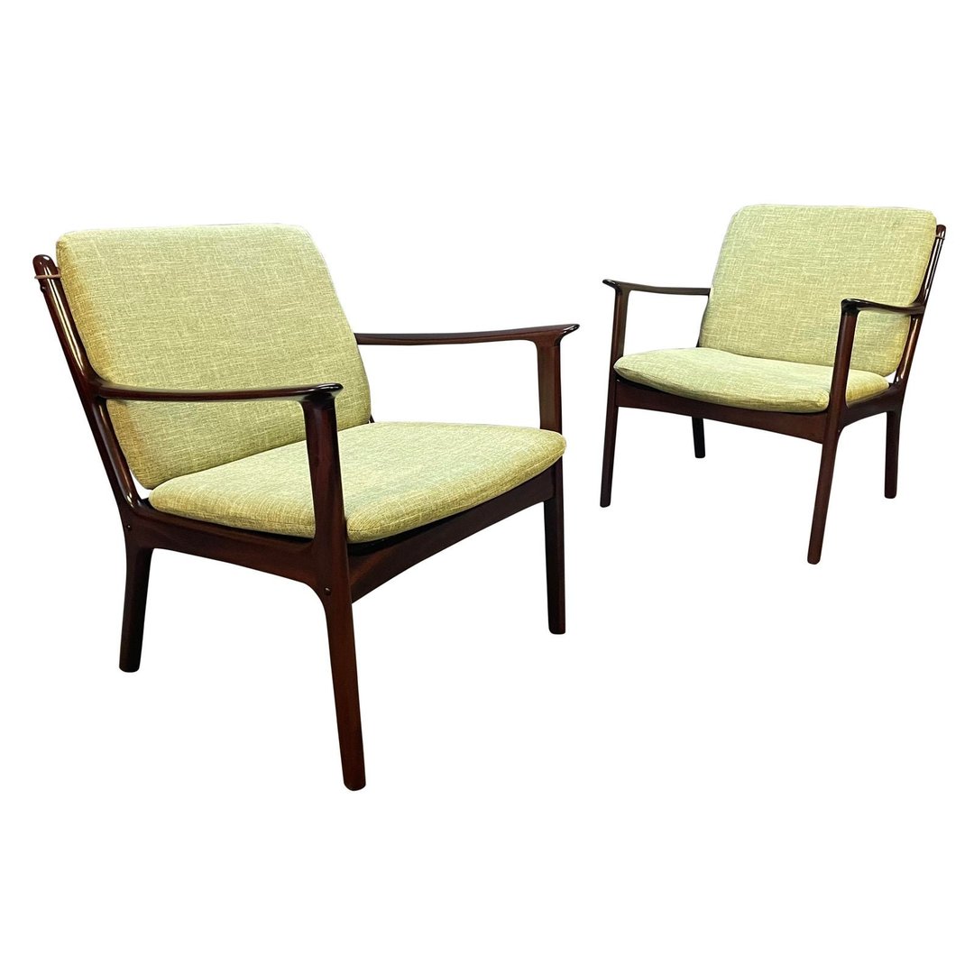 Pair Of Vintage Danish Mid Century Modern Mahogany Lounge Chair