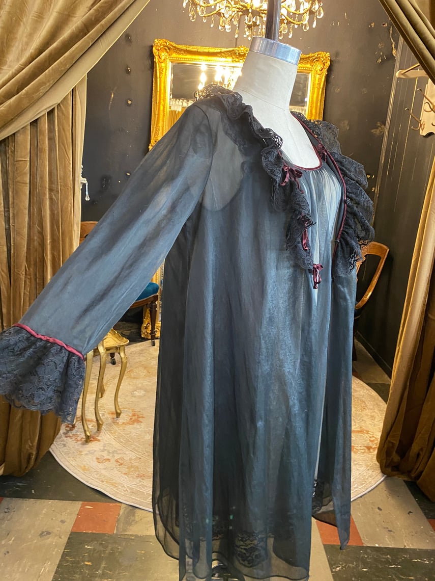 S Peignoir Set Sheer Black Nylon S Nightgown Set Nude