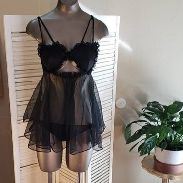 Vintage 60s 70s Real Deal Bettie Page Lingerie Set Babydoll Flashback