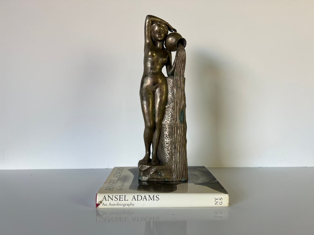 French Art Deco Silver Plated Bronze Naked Woman Sculpture Miami