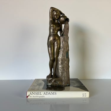 French Art Deco Silver Plated Bronze Naked Woman Sculpture Miami