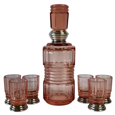  Art Decò Liqueur Set with Glasses Set with Silver 800 Moser