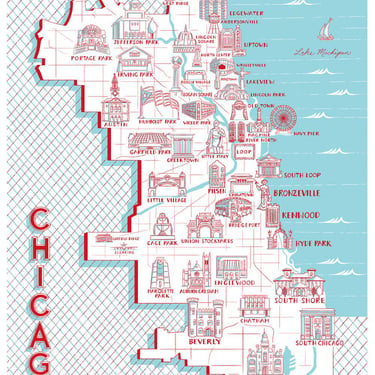 Chicago Map of Landmarks: 11" x 14"