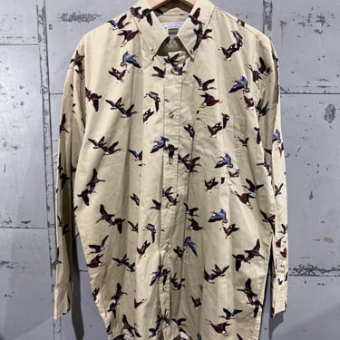 Vintage Duck and Mallard Button Up Shirt Retro Bird Print 