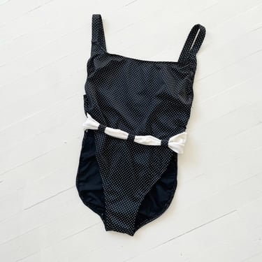 1980s Dotted Black High Cut Swimsuit 