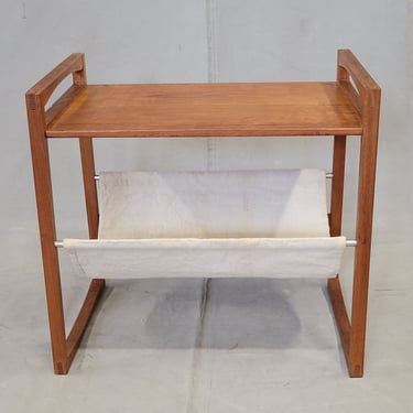 Mid-Century Modern 1960s Sika Mobler (Denmark) Teak Side Table With Linen Magazine Sling