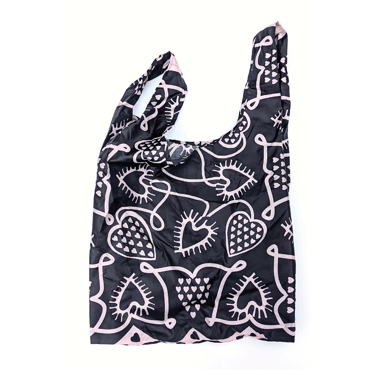 Reusable Bag - Batik Hearts (Black)