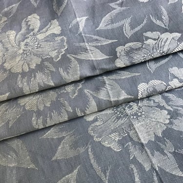 French Floral Damask Ticking Fabric, Slate Blue Floral Pattern, Sewing Project Upholstery, French Period Textiles 