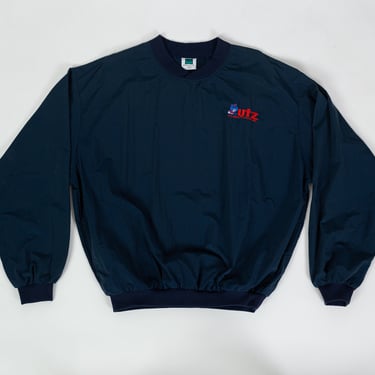 90s Utz Windbreaker Sweatshirt - Men's XL | Vintage Navy Blue Food Brand Logo Pullover Jacket 
