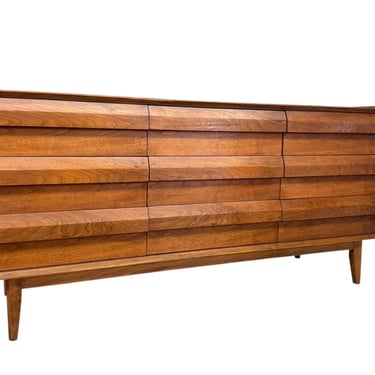 Free shipping within continental US -  Vintage Mid Century Modern Solid Walnut 9 Drawer Dresser by Lane First Edition 