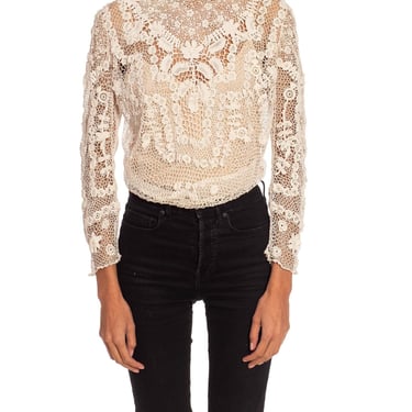 Victorian White Floral Top With Long Sleeves 
