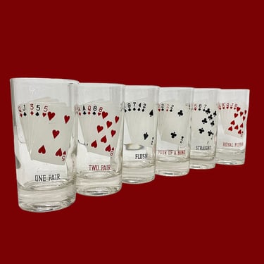 Vintage Highballs Retro 1960s Mid Century Modern + Playing Cards + Poker + Gambling + Clear Glass + Weighted Bottoms + Barware + MCM Glasses 