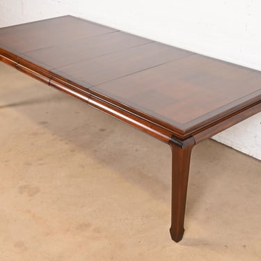 Henredon Style Mid-Century Hollywood Regency Chinoiserie Sculpted Walnut Extension Dining Table, Newly Refinished