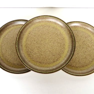 Set of 3 Denby Langley Romany Brown Side Plates, 6 1/2" Vintage Stoneware Breakfast Dishes From England 