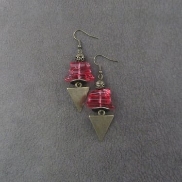 Raw quartz crystal earrings red 