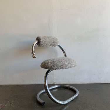 Ribbon Style Chrome Chairs in Boucle - One Left 