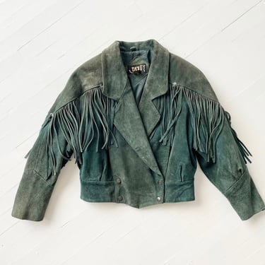 1980s Forest Green Suede Fringe Jacket 