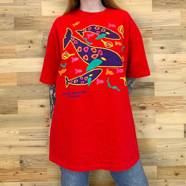 80's Vintage Shedd Aquarium Chicago Gray Whales Art Tee Shirt T-Shirt 