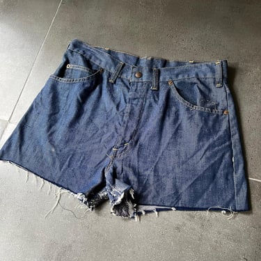 70s Distressed Repaired Levis Dark Denim Cutoff Shorts 32 Waist 