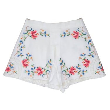 Zimmermann - White w/ Multi Color Floral Embroidery and Eyelet Trims Sz 8