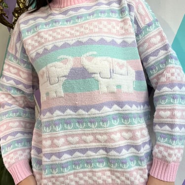 Vintage Pastel Elephant Knit Sweater