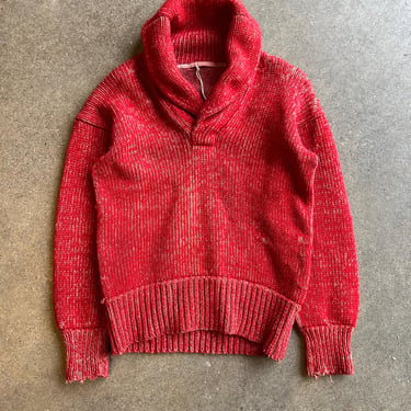 Sm Med, Vintage 1920s 1930s Red Shawl Collar Sweater, AS IS, Wool 