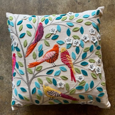 Birds in Tree Applique Pillow