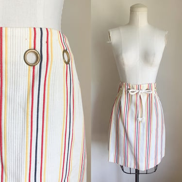 Vintage 1960s Striped Grammets Mini Skirt / XS 