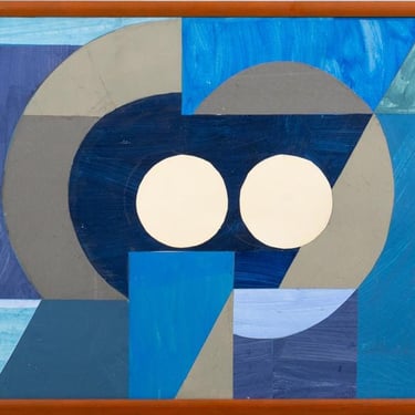 Scandinavian mid century oil painting abstract blue painting geometric vintage abstract painting large original mid century modern art 1960s 