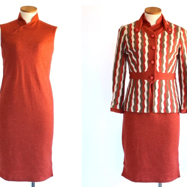 1940s Angora Wool Cheongsam Dress and Matching Peplum Jacket - 40s Vintage Tailored Two Piece Dress Suit - Small 