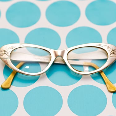 Vintage 1950s Gold Etched Cateye Eyeglass Frames 