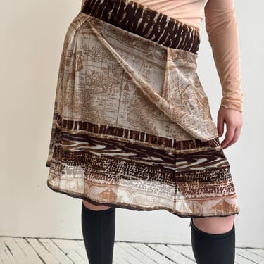 Italian Vintage - Brown Map Skirt (L/XL)