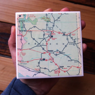 1962 Arizona Vintage Map Coaster. Arizona Map Gift. Arizona Décor Southwest. US State Map. Phoenix Gift. Flagstaff Map. Tucson. Grand Canyon 