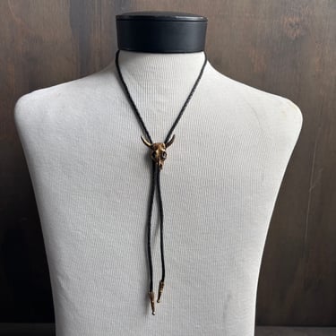 Bull Skull Bolo on Black Tie