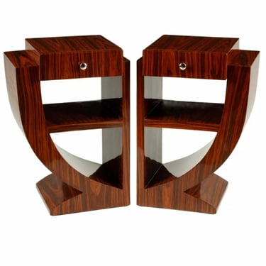 Pair of Art Deco Style Rosewood Sculptural Side Tables or Nightstands 