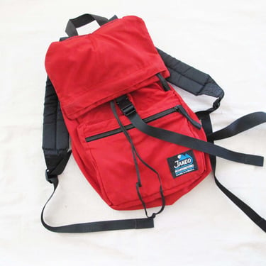 Vintage 70s 80s  Jandd Mountaineering Red Nylon Backpack - Camping Outdoor Hiking Rucksack with Waist Strap 