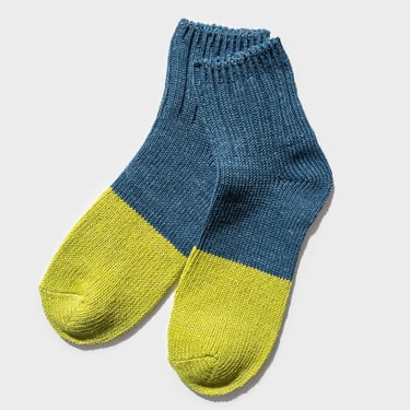 PAPER PROJECT | Paper x Cotton Color Block Short Socks - Blue + Lime