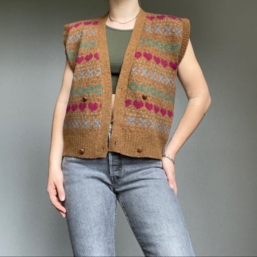 Vintage Lynn Novak Hand Loomed Wool English Sweater Vest Waist Coat Sz M 