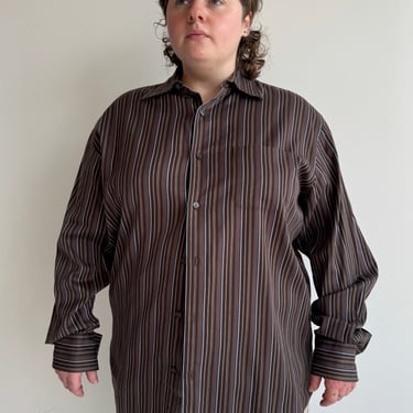 Vintage - Brown & Blue Striped Cotton Shirt (XL/1X)