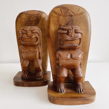 Carved Wood Bookends