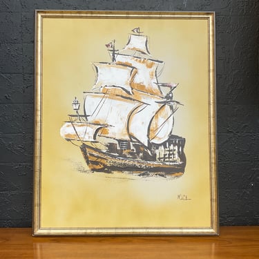 Sailboat 1960s Mcm Painting