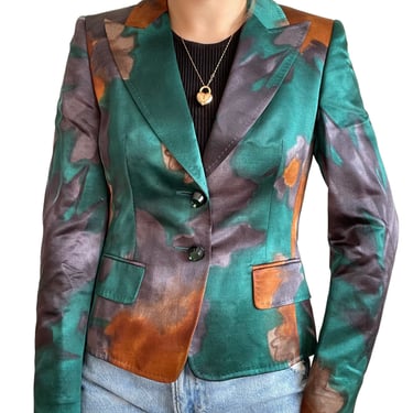 Vintage Y2K Womens Escada 100% Silk Floral Jewel Tone Blazer Jacket Sz S 36 