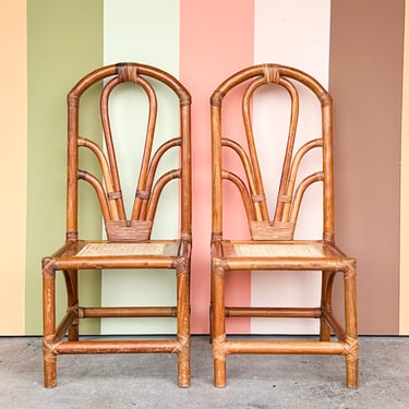 Pair of Rattan and Cane Side Chairs