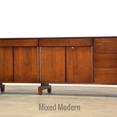 Refinished 73.75” Walnut Mid Century Credenza 