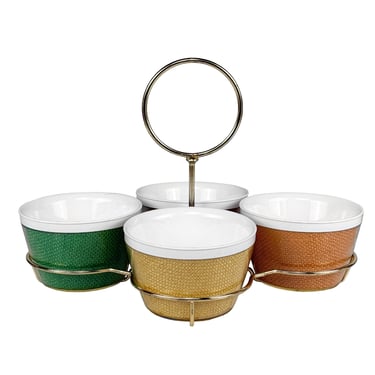 Mid-Century Boho Insulated Wicker Acrylic Serving Bowls w/ Caddy &#8211; Set of 4