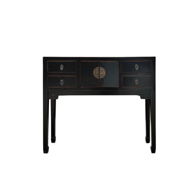 Oriental Black Lacquer 4 Drawers Slim Narrow Foyer Side Table cs7604 