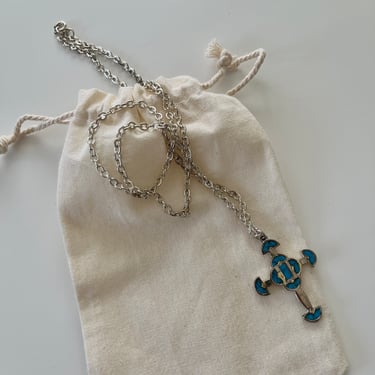 Vintage turquoise necklace / vintage cross necklace / vintage Italian cross necklace / 1970s jewelry / turquoise inlay necklace / turquoise 