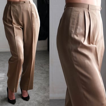 Vintage 80s Barry Bricken Sharkskin Herringbone Gabardine Pleated Slacks | 100% Wool | Made in Portugal | 1980s Designer Womens Dress Pants 