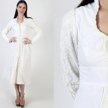 Cottagecore Gunne Sax Dress Cream Bridal Jessica McClintock Vintage 70s Corset Prairie Wedding Renaissance Fair Gown 